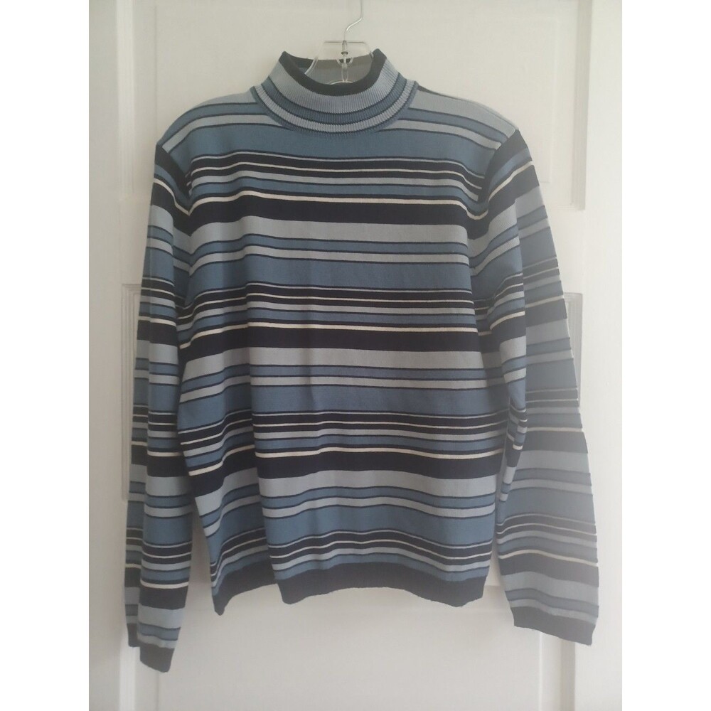 Pendleton vintage blue stripe merino wool sweater L mock turtleneck pullover